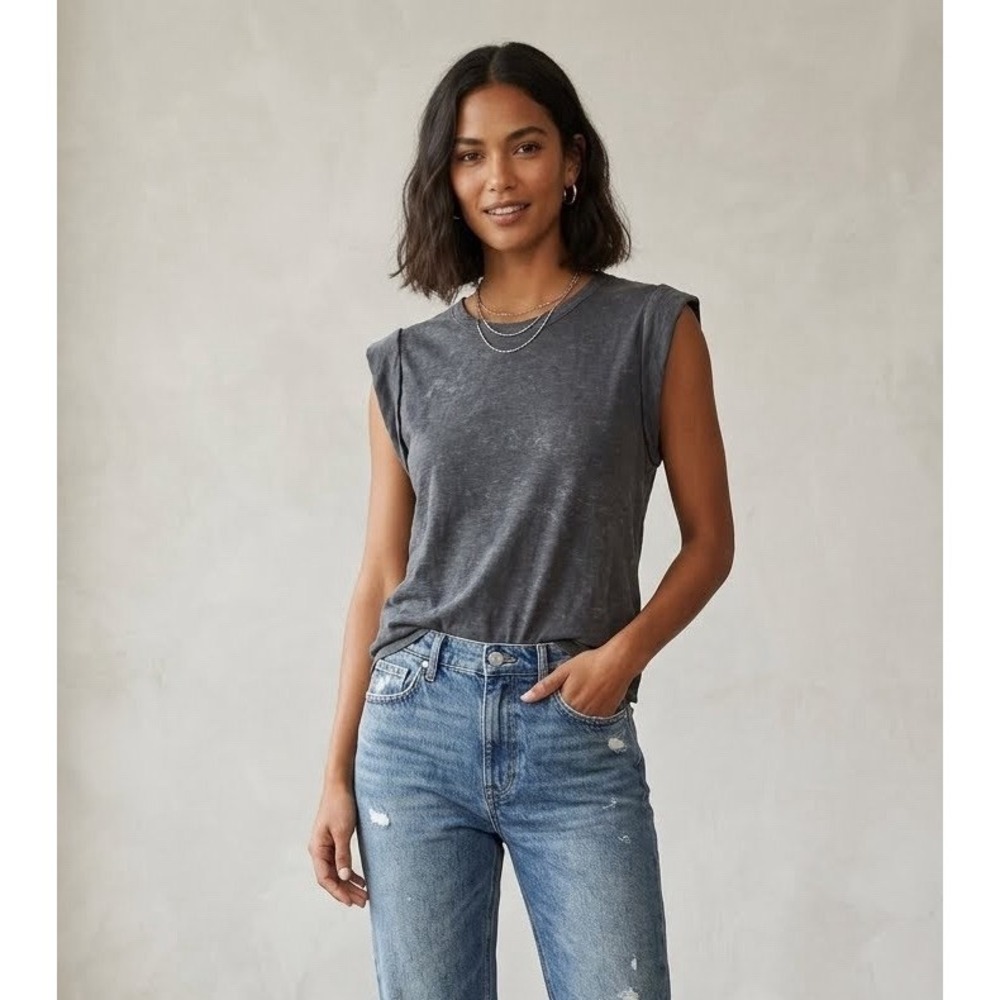 Veronica Beard Jeans Women Small Heather Grey Cuff Muscle Tank 100% Pima Cotton